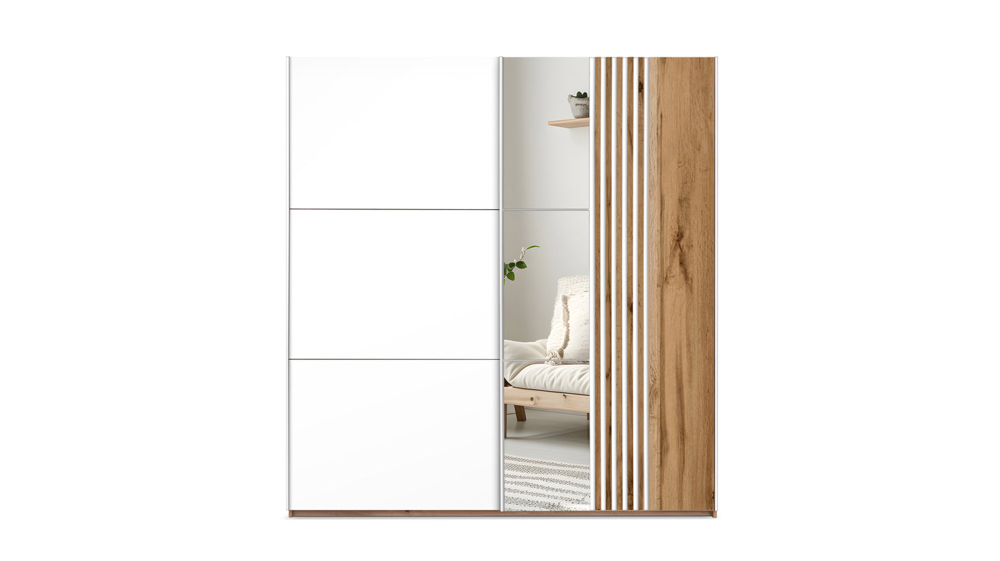 Wardrobe SINTRA 200 White /Oak Wotan /Mirror