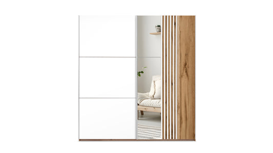 Wardrobe SINTRA 200 White /Oak Wotan /Mirror