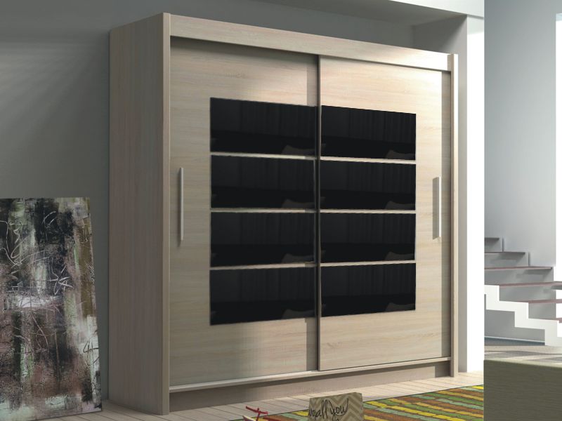 TORONTO Wardrobe Oak SONOMA Black Glass